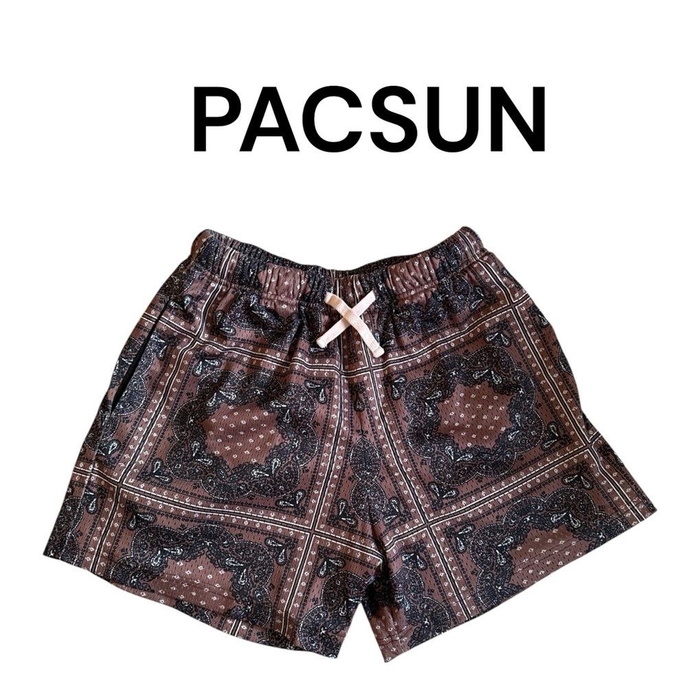 PacSun Men’s S Brown Paisley Bandana Print Shorts Lined Elastic Waist Pockets
